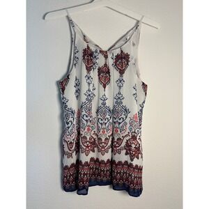 D.N.A Couture Womens Medium Paisley Medallion Tank Top Red Blue White Sleeveless